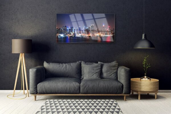 Quadro vetro Città Grattacieli Case 100x50 cm 2 appendini