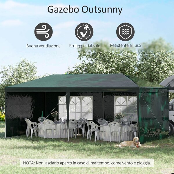 VivaGarden Gazebo da Giardino 6x3 m in Acciaio/Tessuto Tende Laterali con Finestre colore Verde