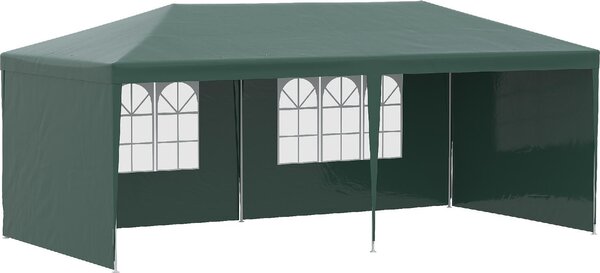 VivaGarden Gazebo da Giardino 6x3 m in Acciaio/Tessuto Tende Laterali con Finestre colore Verde