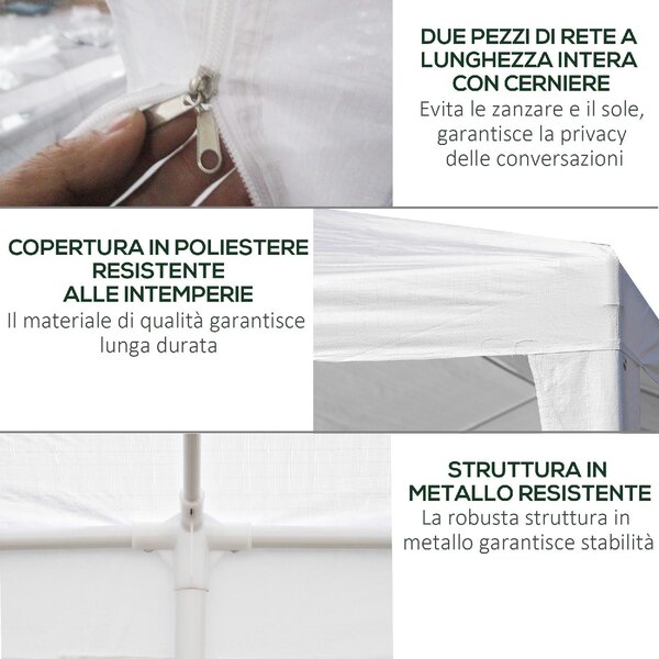 VivaGarden Gazebo da Giardino 6x3 mt Tendone per Feste con Zanzariere colore Bianco