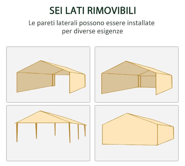 VivaGarden Gazebo da Giardino 6x3 mt Tendone per Feste con Zanzariere colore Bianco