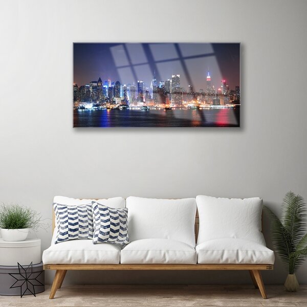 Quadro vetro Città Grattacieli Case 100x50 cm 2 appendini