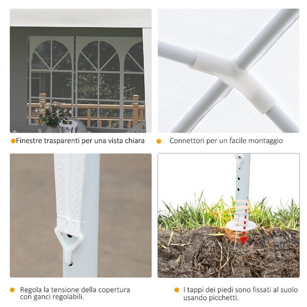 VivaGarden Gazebo da Giardino 6x3 m in Acciaio/Tessuto Tende Laterali con Finestre colore Bianco