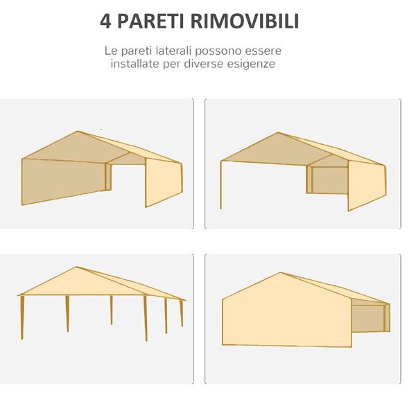 VivaGarden Gazebo da Giardino 6x3 m in Acciaio/Tessuto Tende Laterali con Finestre colore Bianco