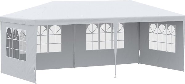 VivaGarden Gazebo da Giardino 6x3 m in Acciaio/Tessuto Tende Laterali con Finestre colore Bianco