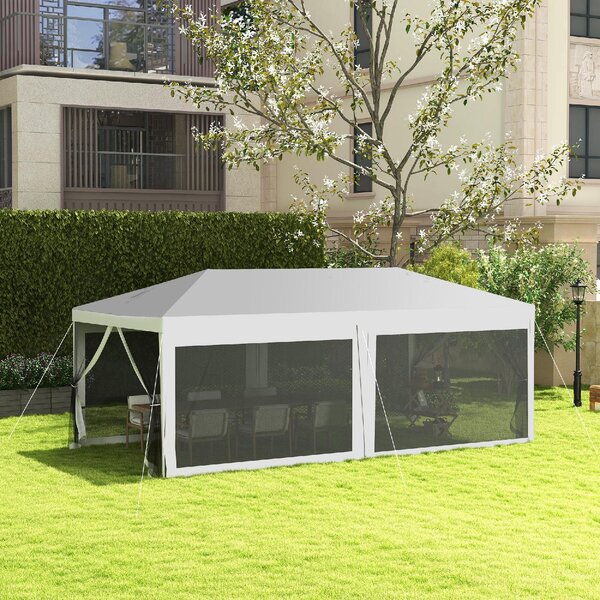 VivaGarden Gazebo da Giardino 6x3 mt Tendone per Feste con Zanzariere colore Bianco