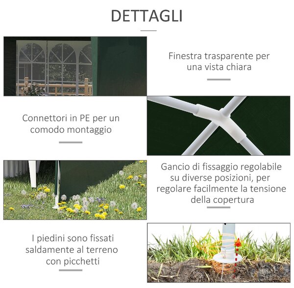 VivaGarden Gazebo da Giardino 6x3 m in Acciaio/Tessuto Tende Laterali con Finestre colore Verde