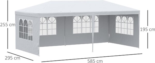 VivaGarden Gazebo da Giardino 6x3 m in Acciaio/Tessuto Tende Laterali con Finestre colore Bianco