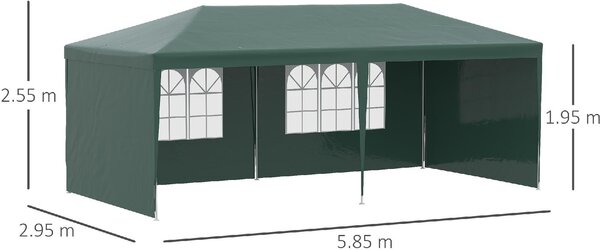 VivaGarden Gazebo da Giardino 6x3 m in Acciaio/Tessuto Tende Laterali con Finestre colore Verde