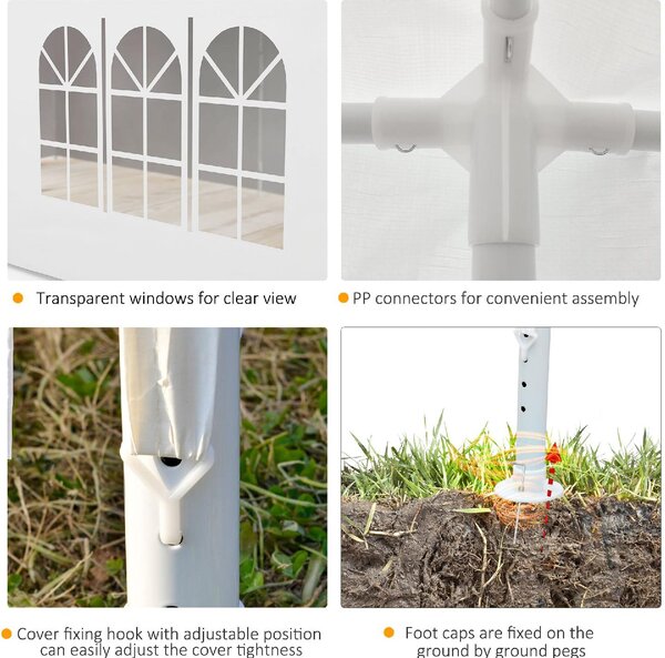 VivaGarden Gazebo da Giardino 6x3 mt Tendone per Feste Tende Laterali con Finestre colore Bianco
