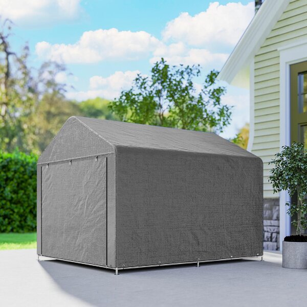 VivaGarden Gazebo da Giardino Tenda Garage Moto Bici 2x2.4 m in Metallo/Tessuto Protezione Raggi UV Chiuso con Porta Avvolgibile colore Grigio Chiaro