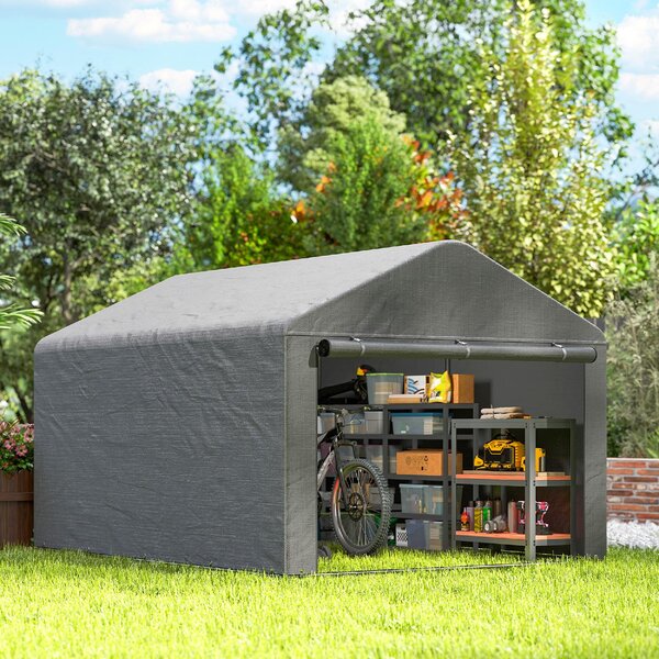 VivaGarden Gazebo da Giardino Tenda Garage Moto Bici 2x2.4 m in Metallo/Tessuto Protezione Raggi UV Chiuso con Porta Avvolgibile colore Grigio Chiaro