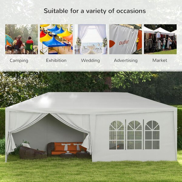 VivaGarden Gazebo da Giardino 6x3 mt Tendone per Feste Tende Laterali con Finestre colore Bianco