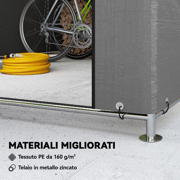 VivaGarden Gazebo da Giardino Tenda Garage Moto Bici 2x2.4 m in Metallo/Tessuto Protezione Raggi UV Chiuso con Porta Avvolgibile colore Grigio Chiaro