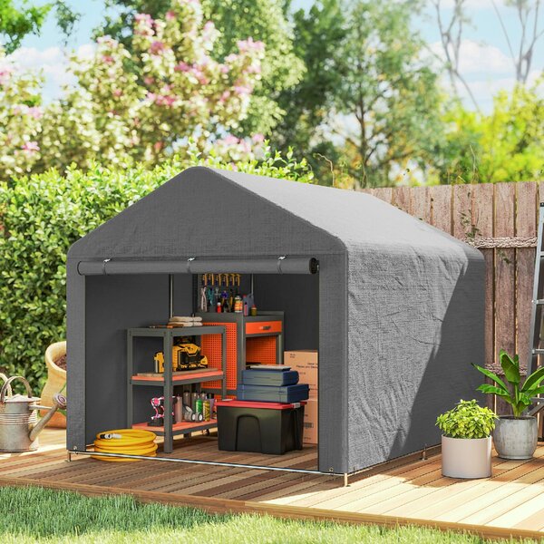 VivaGarden Gazebo da Giardino Tenda Garage Moto Bici 2x2.4 m in Metallo/Tessuto Protezione Raggi UV Chiuso con Porta Avvolgibile colore Grigio Chiaro