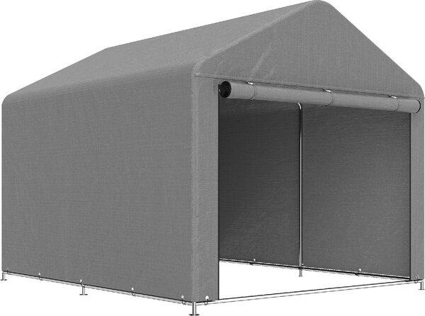 VivaGarden Gazebo da Giardino Tenda Garage Moto Bici 2x2.4 m in Metallo/Tessuto Protezione Raggi UV Chiuso con Porta Avvolgibile colore Grigio Chiaro