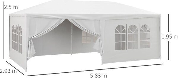 VivaGarden Gazebo da Giardino 6x3 mt Tendone per Feste Tende Laterali con Finestre colore Bianco