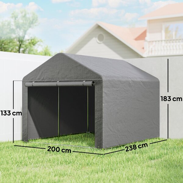 VivaGarden Gazebo da Giardino Tenda Garage Moto Bici 2x2.4 m in Metallo/Tessuto Protezione Raggi UV Chiuso con Porta Avvolgibile colore Grigio Chiaro