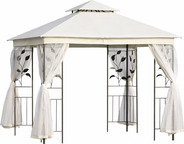 VivaGarden Gazebo Giardino 3x3 mt in Acciaio/Tessuto con Doppio tetto e Zanzariere colore Bianco