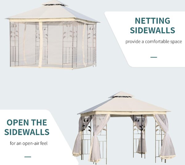 VivaGarden Gazebo Giardino 3x3 mt in Acciaio/Tessuto con Doppio tetto e Zanzariere colore Bianco