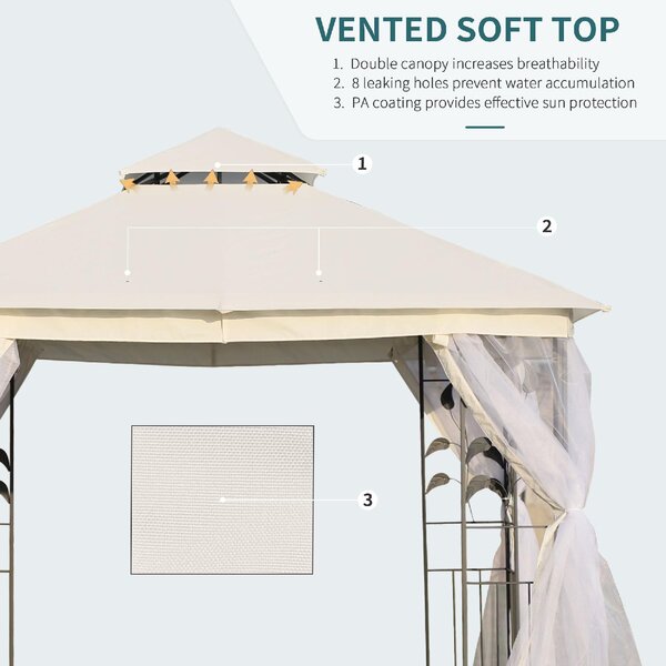 VivaGarden Gazebo Giardino 3x3 mt in Acciaio/Tessuto con Doppio tetto e Zanzariere colore Bianco
