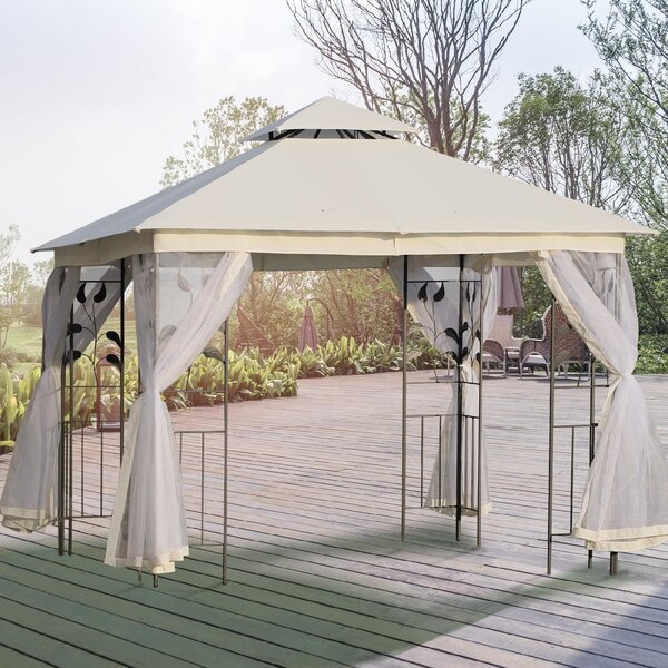 VivaGarden Gazebo Giardino 3x3 mt in Acciaio/Tessuto con Doppio tetto e Zanzariere colore Bianco