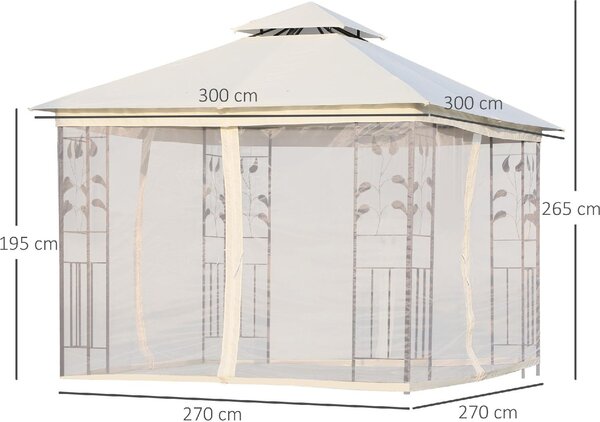VivaGarden Gazebo Giardino 3x3 mt in Acciaio/Tessuto con Doppio tetto e Zanzariere colore Bianco