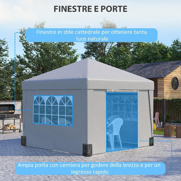 VivaGarden Gazebo Giardino 3x3 mt Pieghevole in Acciaio/Tessuto Tende Laterali con Finestre colore Grigio Chiaro