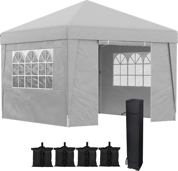 VivaGarden Gazebo Giardino 3x3 mt Pieghevole in Acciaio/Tessuto Tende Laterali con Finestre colore Grigio Chiaro