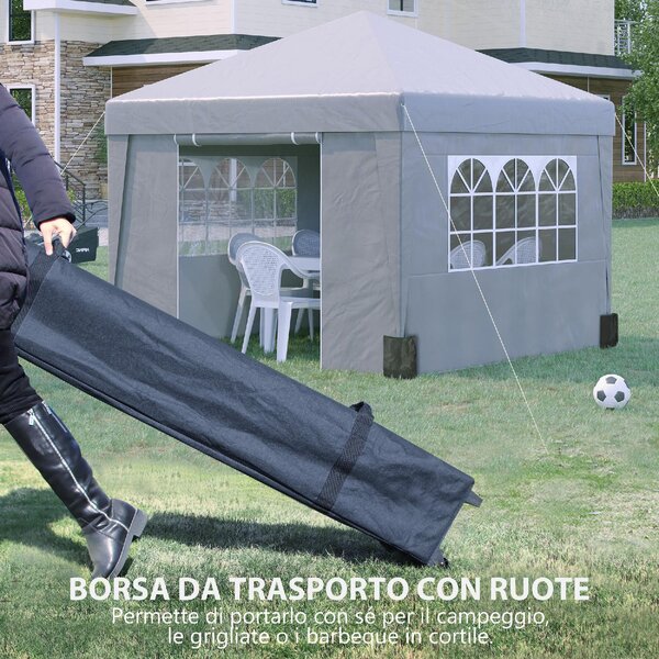 VivaGarden Gazebo Giardino 3x3 mt Pieghevole in Acciaio/Tessuto Tende Laterali con Finestre colore Grigio Chiaro
