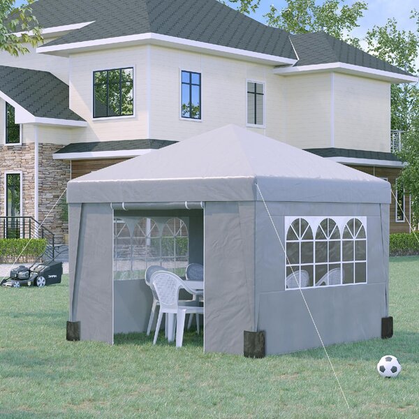 VivaGarden Gazebo Giardino 3x3 mt Pieghevole in Acciaio/Tessuto Tende Laterali con Finestre colore Grigio Chiaro