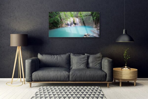 Quadro in vetro Cascata Foresta Lago Natura 100x50 cm 2 appendini