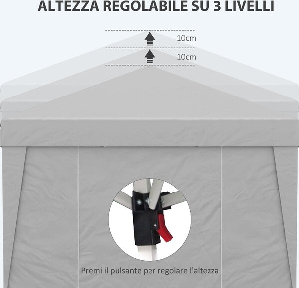 VivaGarden Gazebo Giardino 3x3 mt Pieghevole in Acciaio/Tessuto Tende Laterali con Finestre colore Grigio Chiaro
