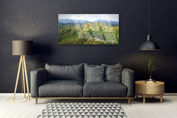 Quadro su vetro Paesaggio delle montagne della Grande Muraglia 100x50 cm 2 appendini