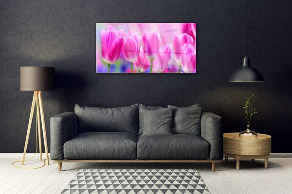 Quadro vetro Tulipani per il muro 100x50 cm 2 appendini