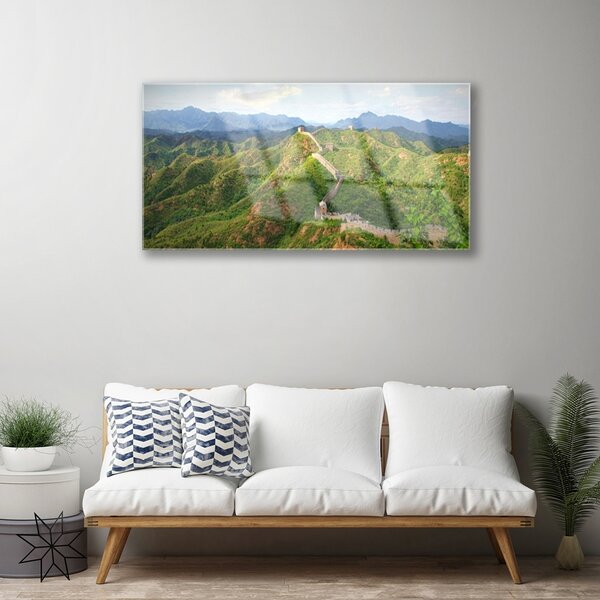 Quadro su vetro Paesaggio delle montagne della Grande Muraglia 100x50 cm 2 appendini