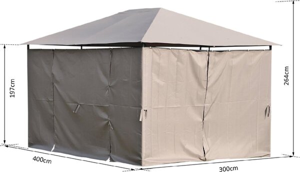 VivaGarden Gazebo Giardino 3x4 mt in Acciaio/Tessuto con Tende colore Beige