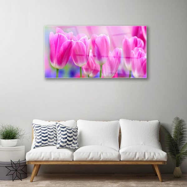 Quadro vetro Tulipani per il muro 100x50 cm 2 appendini