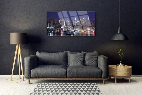 Quadro vetro Grattacieli Case di città 100x50 cm 2 appendini