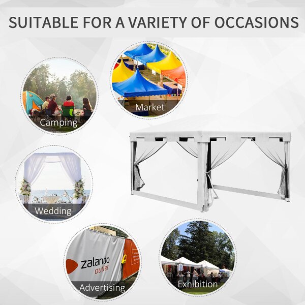 VivaGarden Gazebo Giardino 4x3 mt Pieghevole in Metallo/PE con Zanzariere e 2 Ingressi colore Bianco/Nero