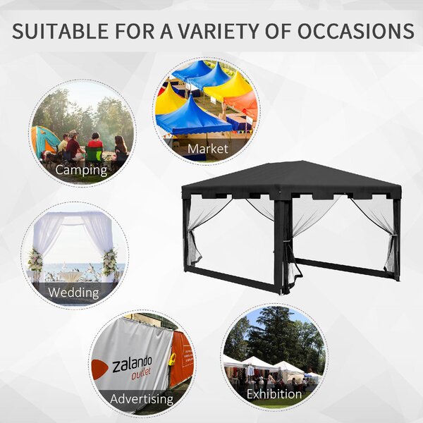 VivaGarden Gazebo Giardino 4x3 mt Pieghevole in Metallo/PE con Zanzariere e 2 Ingressi colore Grigio Scuro