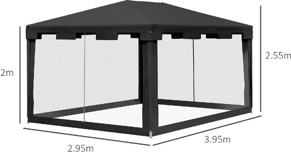 VivaGarden Gazebo Giardino 4x3 mt Pieghevole in Metallo/PE con Zanzariere e 2 Ingressi colore Grigio Scuro