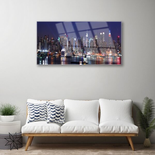 Quadro vetro Grattacieli Case di città 100x50 cm 2 appendini