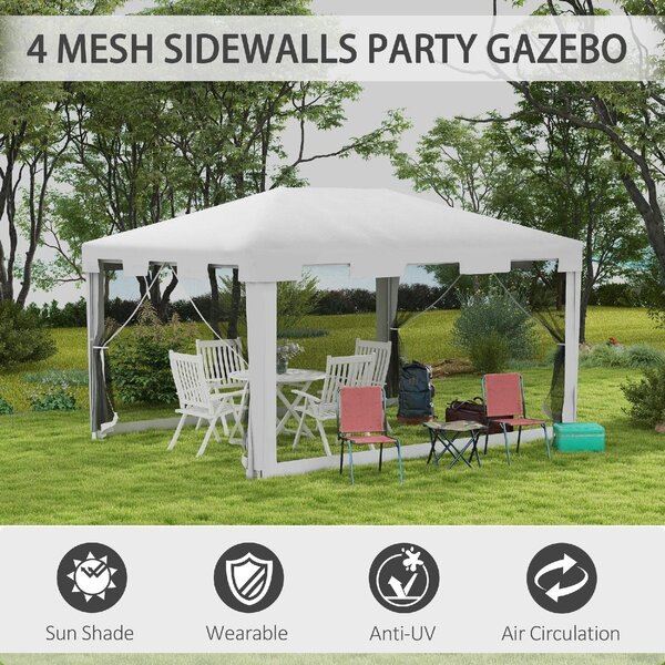 VivaGarden Gazebo Giardino 4x3 mt Pieghevole in Metallo/PE con Zanzariere e 2 Ingressi colore Bianco/Nero