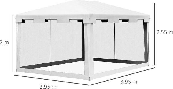 VivaGarden Gazebo Giardino 4x3 mt Pieghevole in Metallo/PE con Zanzariere e 2 Ingressi colore Bianco/Nero