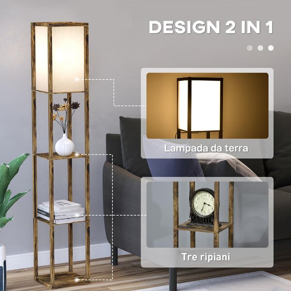 DecHome Lampada da Terra Moderna con 3 Ripiani colore Legno