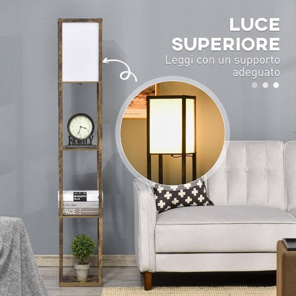 DecHome Lampada da Terra Moderna con 3 Ripiani colore Legno