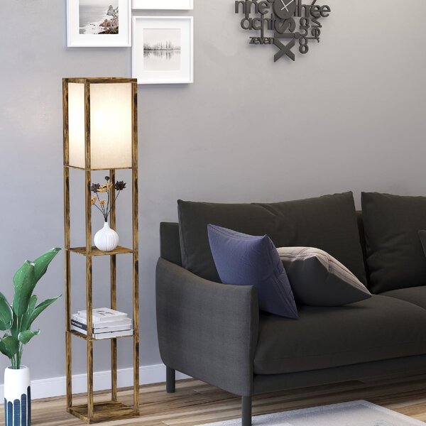 DecHome Lampada da Terra Moderna con 3 Ripiani colore Legno
