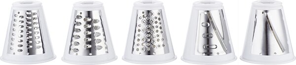Melchioni Grattugia Elettrica Potenza 200 Watt con 5 Diverse Lame Intercambiabili e Pulsante a Pressione colore Bianco - TAZ