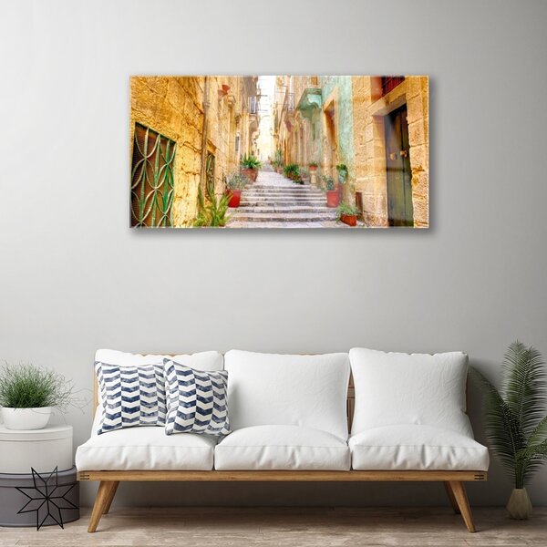 Quadro in vetro Case di Old Town Road 100x50 cm 2 appendini